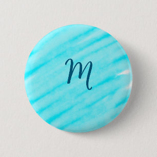 Bóton Redondo 5.08cm linhas simples de aquarela azul adicione seu monog
