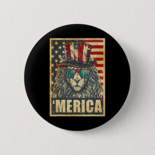 Bóton Redondo 5.08cm Lion Merica Vintage American Flag 4 De Julho