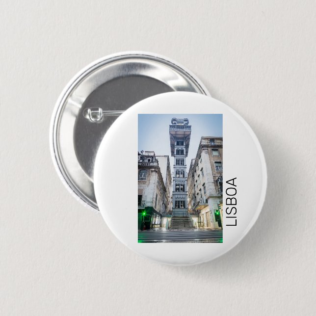 Bóton Redondo 5.08cm Lisboa Portugal Retro Elevador Feriado Souvenir (Frente & Verso)