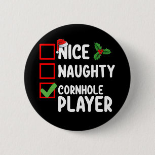 Bóton Redondo 5.08cm Lista de Natal de Jogador de Cornhole Bonzinho Mal