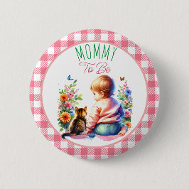Bóton Redondo 5.08cm Little Girl and Kitten | Mãe a ser Chá de fraldas