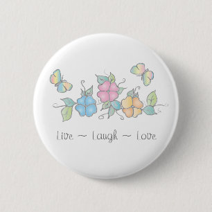 Bóton Redondo 5.08cm Live Laugh   Butterfly Floral Watercolor