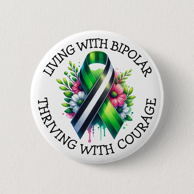 Bóton Redondo 5.08cm Living with Bipolar | Thriving with Courage (Frente)