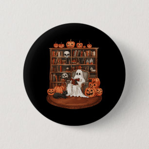 Bóton Redondo 5.08cm Livro Fantasma Lendo Professor Halloween Bibliotec