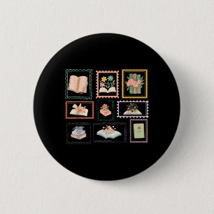 Bóton Redondo 5.08cm Livro Selo Postal Livresco Selo Amante da Leitura