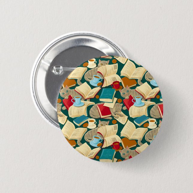 Bóton Redondo 5.08cm Livros e gatos (Frente & Verso)