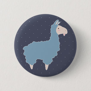 Bóton Redondo 5.08cm Llama e pontos brancos de desenho azul