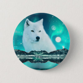 Bóton Redondo 5.08cm Lobo árctico e noite mágica com luzes nortes