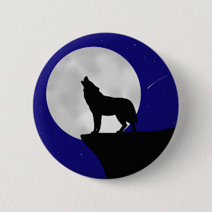 Bóton Redondo 5.08cm Lobo que urra na lua