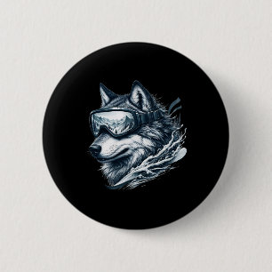 Bóton Redondo 5.08cm Lobo vestindo óculos de esqui de snowboard Lobo es