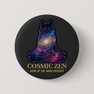 Bóton Redondo 5.08cm Lobo Zen Cósmico – Animal Espiritual da Galáxia Me