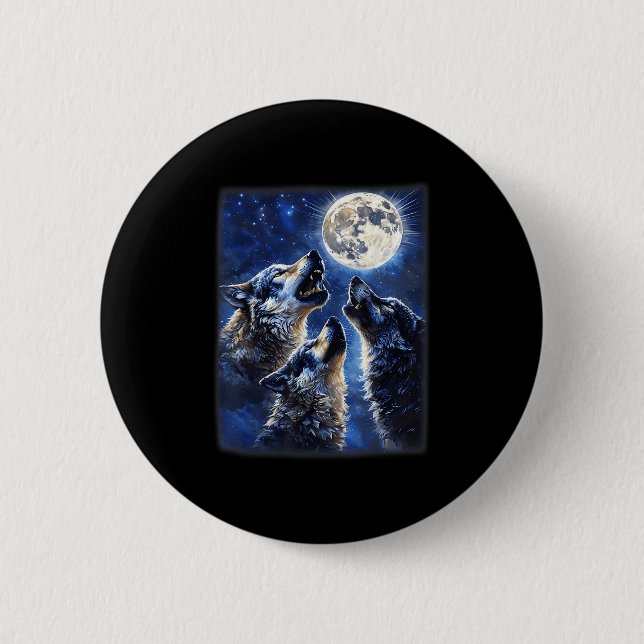 Bóton Redondo 5.08cm Lobos Da Vida Selvagem Amam Lobo Givando Na Lua (Frente)