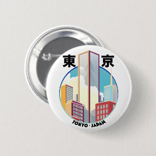 Bóton Redondo 5.08cm logotipo da paisagem urbana de Tóquio Japão