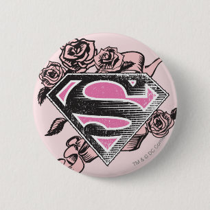Bóton Redondo 5.08cm Logotipo da Supergirl com Rosas