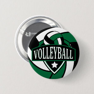 Bóton Redondo 5.08cm Logotipo de voleibol preto e verde escuro