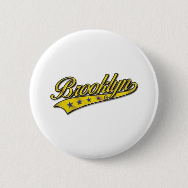 Bóton Redondo 5.08cm Logotipo Dourado do Brooklyn em relevo (Frente)