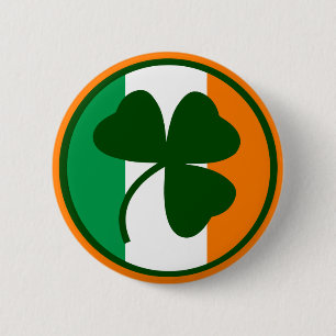 Bóton Redondo 5.08cm Logotipo irlandês, trevo em cores da bandeira