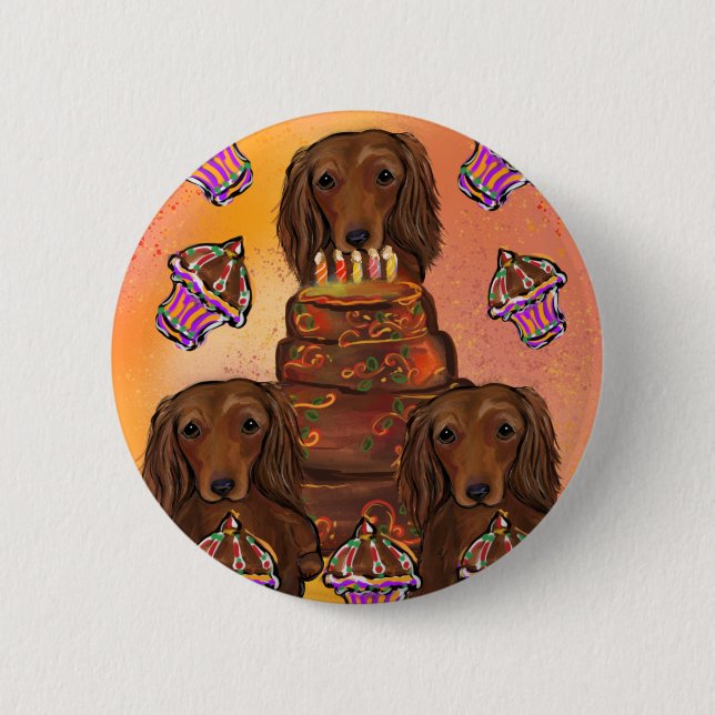 Bóton Redondo 5.08cm Long Haired Red Dachshunds (Frente)