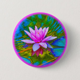 Bóton Redondo 5.08cm Lotus ou ioga elegante da flor de Waterlily