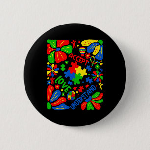 Bóton Redondo 5.08cm Love Accept Entender Autism Boho Flower