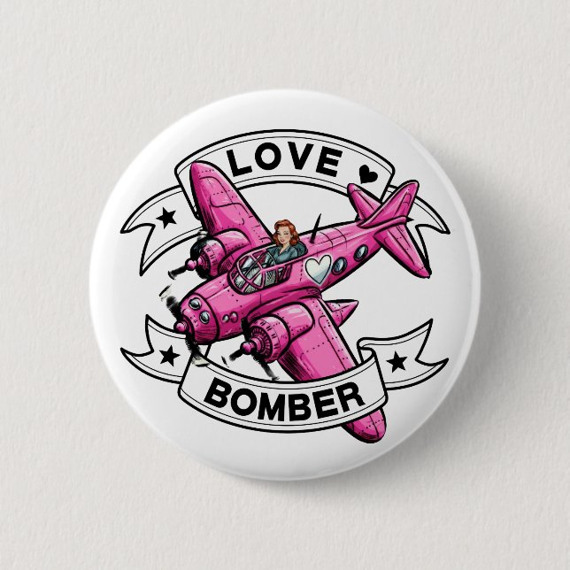 Bóton Redondo 5.08cm Love Bomber Pilot Pink (Frente)