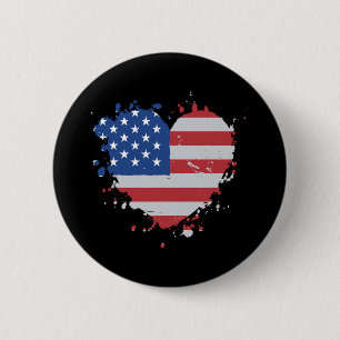 Bóton Redondo 5.08cm Love Flag Usa Heart, 4 De Julho, American Proud Gi