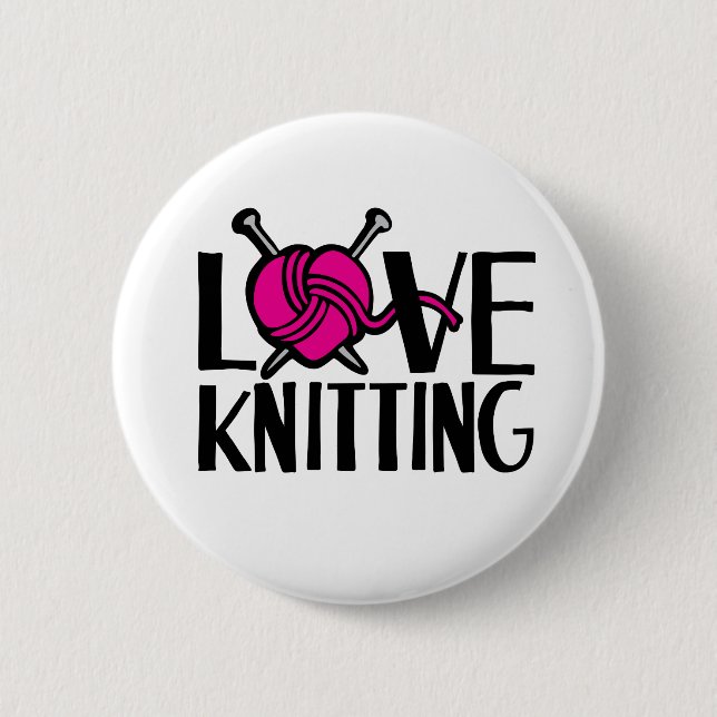 Bóton Redondo 5.08cm Love knitting button badge in pink black white (Frente)