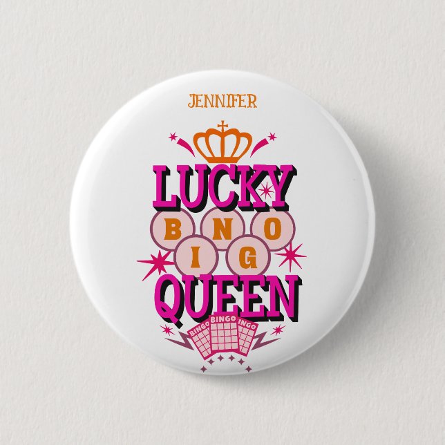 Bóton Redondo 5.08cm Lucky Bingo Queen /nome editável (Frente)