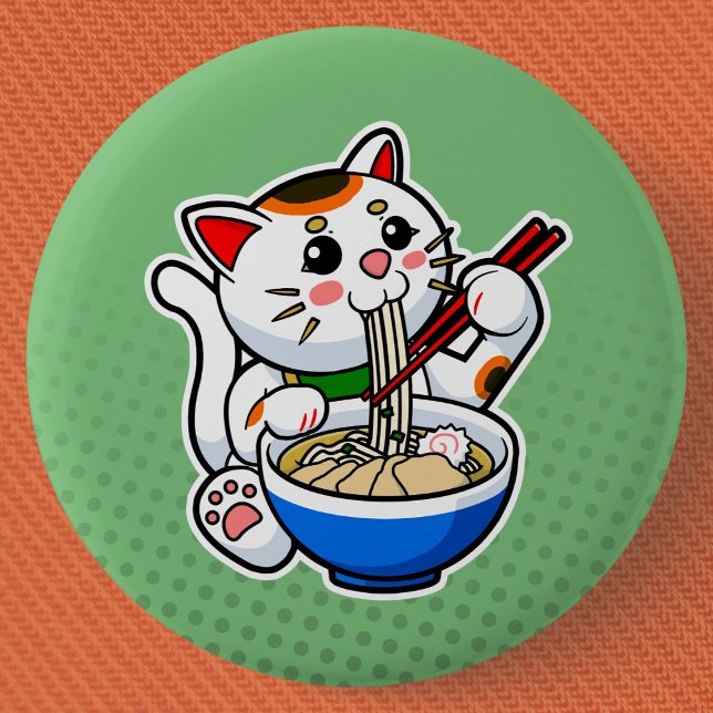 Bóton Redondo 5.08cm Lucky Cat Ramen (Lucky Cat Ramen Can Badge- Detail View)