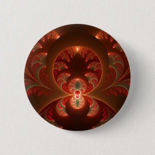 Bóton Redondo 5.08cm Luminoso fractal moderno laranja vermelho abstrato