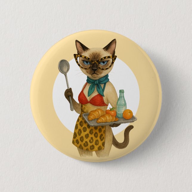 Bóton Redondo 5.08cm Lunch Lady Serving food  for Cat Lovers Cafeteria  (Frente)