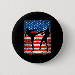 Bóton Redondo 5.08cm lutadores de kickboxing na bandeira americana patr