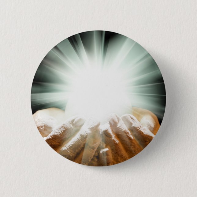 Bóton Redondo 5.08cm Luz espiritual nas mãos colocadas (Frente)
