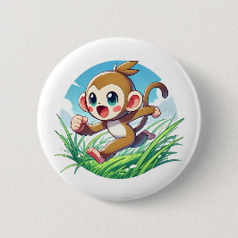 Bóton Redondo 5.08cm Macaco adorável correndo por um campo