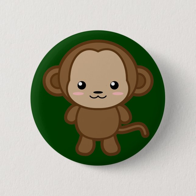 Bóton Redondo 5.08cm Macaco de Kawaii (Frente)