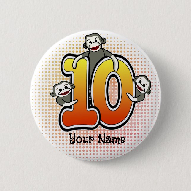 Bóton Redondo 5.08cm Macaco-meia Número 10 (Frente)