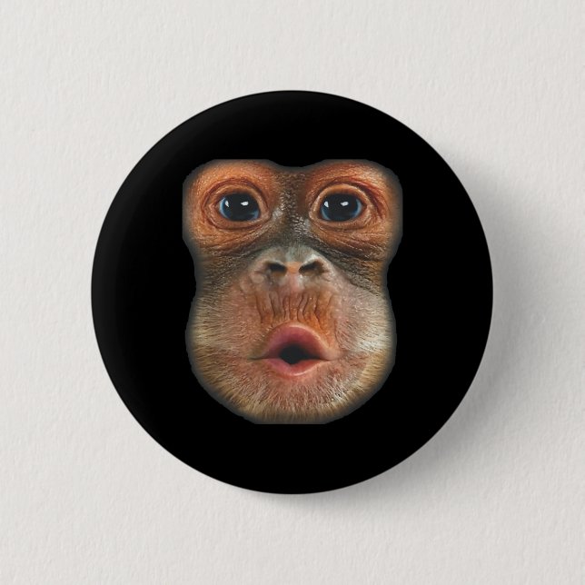 Bóton Redondo 5.08cm Macaco soprando o rosto da barriga (Frente)