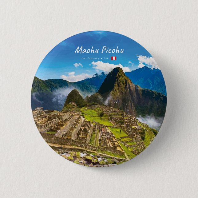 Bóton Redondo 5.08cm Machu Picchu, Peru - Ruínas da Cidadela Inca (Frente)