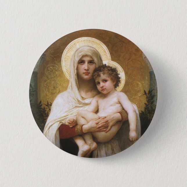 Bóton Redondo 5.08cm Madona dos Rosas de Bouguereau (Frente)