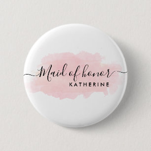Bóton Redondo 5.08cm madrinha de casamento de aquarela rosa com pintinh