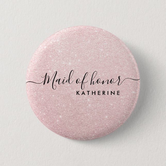 Bóton Redondo 5.08cm madrinha de casamento rosa de ouro elegante e mode (Frente)