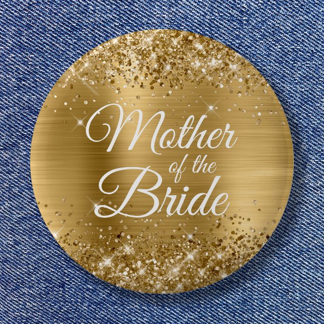 Bóton Redondo 5.08cm Mãe da Folha de Ouro da Bride (Mother of the Bride Glittery Gold Foil Button)