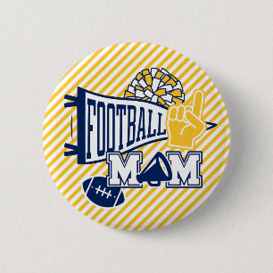 Bóton Redondo 5.08cm Mãe de Futebol Azul Marinho e Dourado e Branco