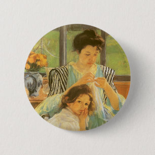 Bóton Redondo 5.08cm Mãe jovem costurando por Mary Cassatt, Arte Vinta