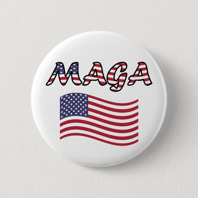 Bóton Redondo 5.08cm MAGA com Sinalizador dos EUA, Branco e Azul (Frente)