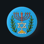 Bóton Redondo 5.08cm Magen Persa David Menorah<br><div class="desc">Esta imagem foi adaptada de um antigo azulejo judeu persa e apresenta uma menorah com um Magen David (Estrela de David) enquadrado por ramos de oliveira. As imperfeições da imagem original pintada à mão foram preservadas.</div>