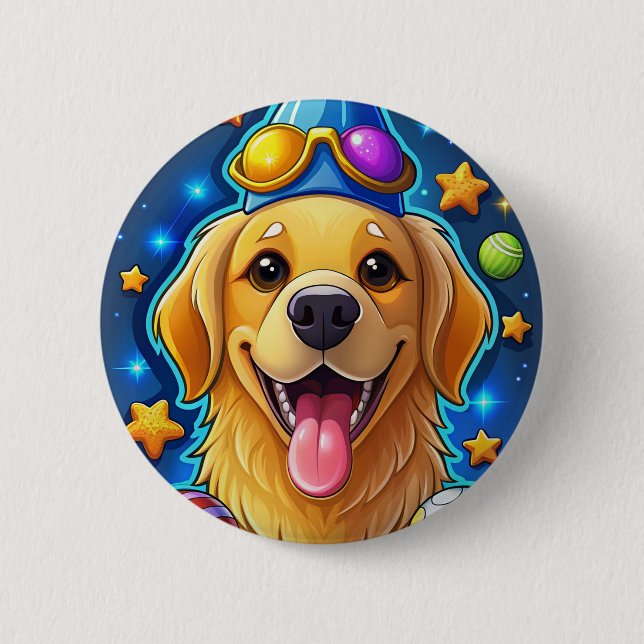 Bóton Redondo 5.08cm Magical Golden Retriever Puppy with Stars (Frente)