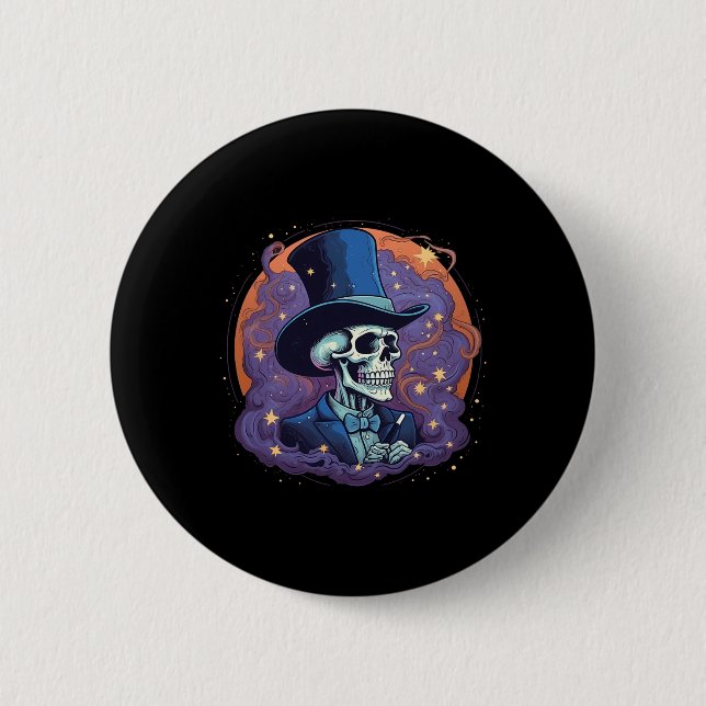 Bóton Redondo 5.08cm Magicioso Hat Stars Fumar Caveira Halloween (Frente)