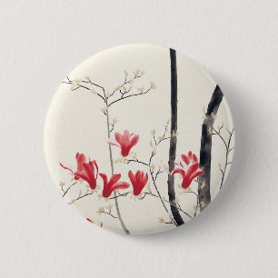 Bóton Redondo 5.08cm Magnolia Tree por Kobayashi Kokei, Vintage Nature