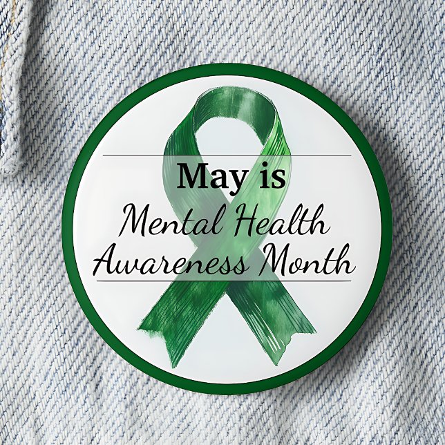 Bóton Redondo 5.08cm Maio Mês de Sensibilização para a Saúde Mental (May is Mental Health Awareness Month pinback button.  Green awareness button.)
